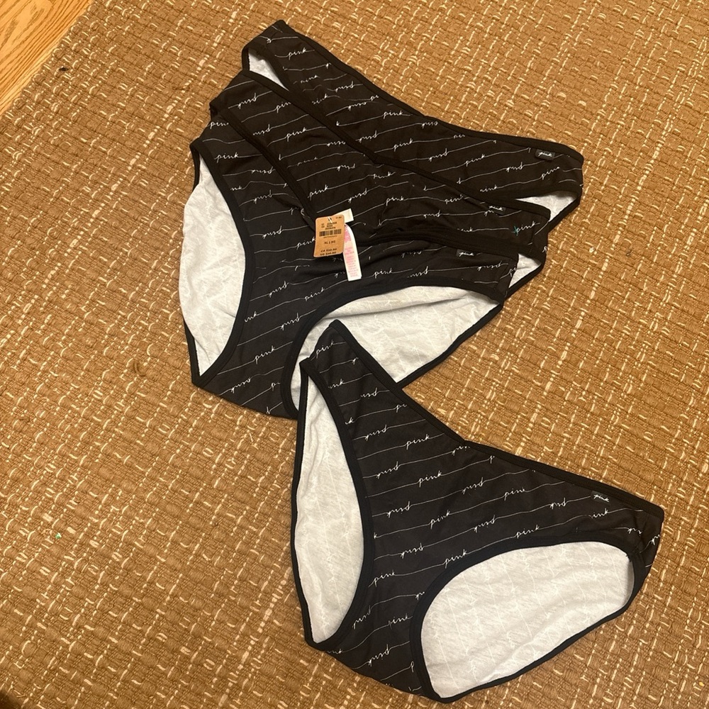 PINK Victoria's Secret Black Script Panties New